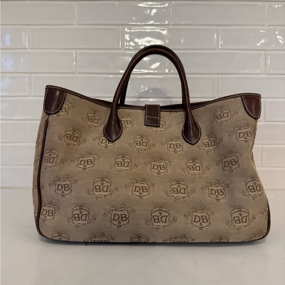 DOONEY & BOURKE Canvas Brown & Tan Leather DB Signature Tote Satchel Bag Purse - Picture 6 of 13